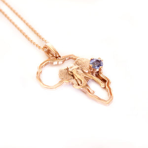 Striking Elephant Africa Map and Tanzanite Rose Gold Pendant