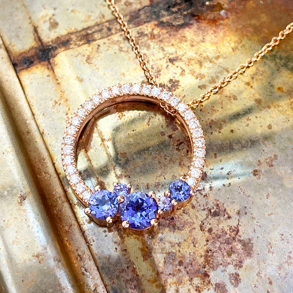 Tanzanite and Rose Gold Halo pendant