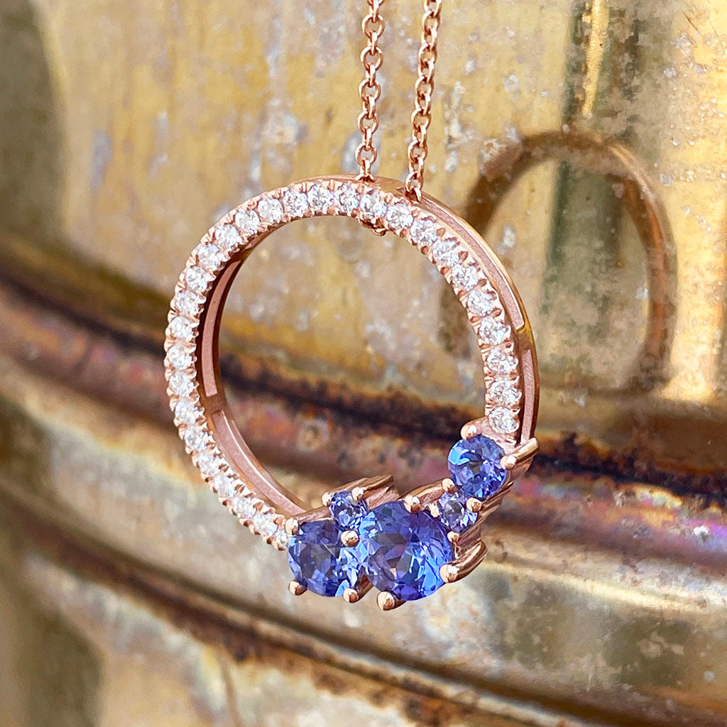 Tanzanite and Rose Gold Halo pendant