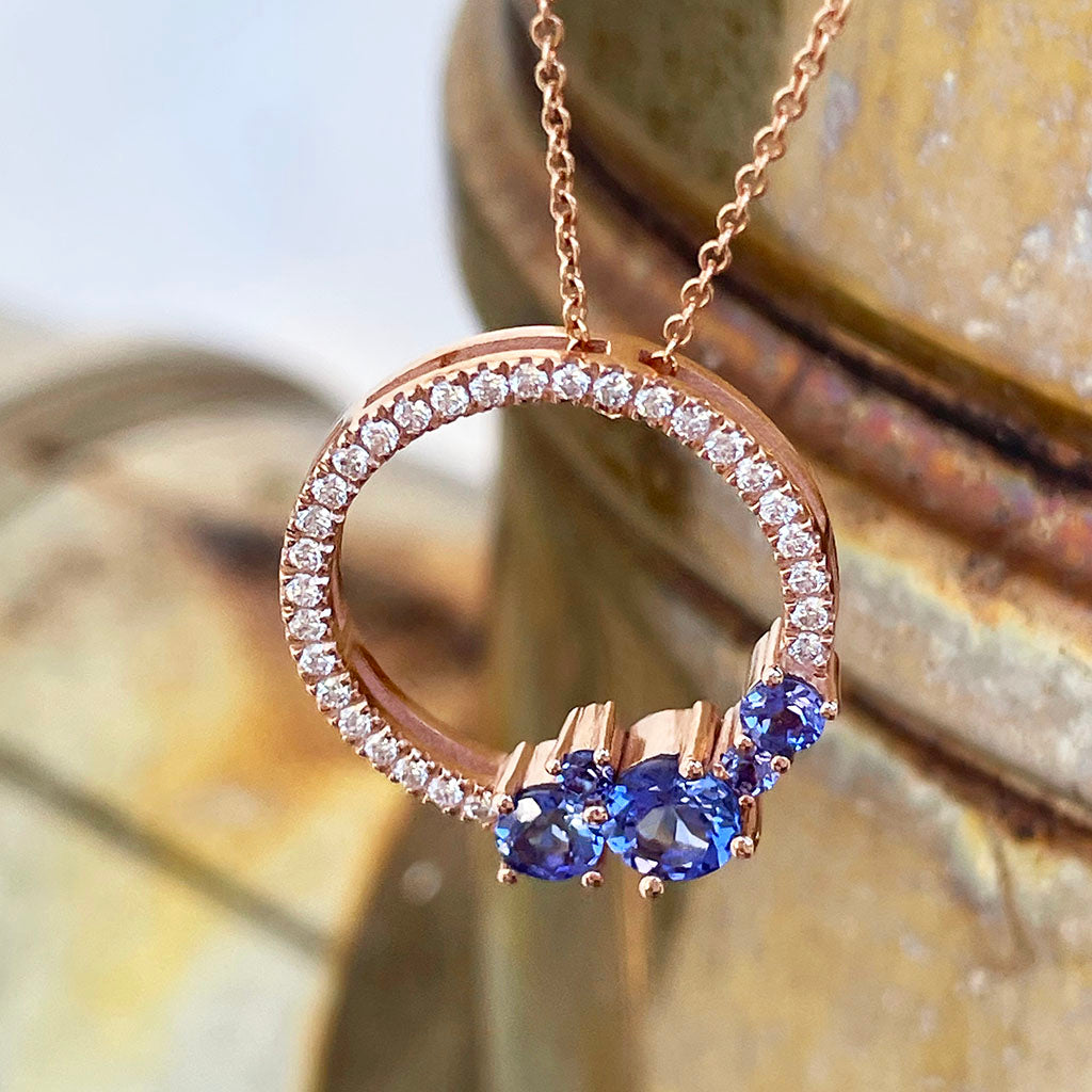 Tanzanite and Rose Gold Halo pendant