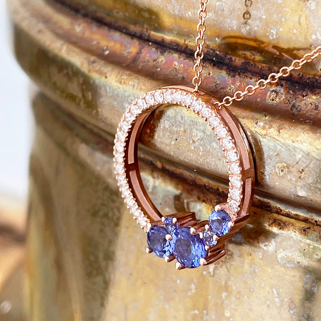 Tanzanite and Rose Gold Halo pendant