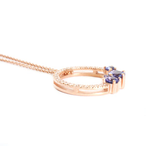 Stunning Tanzanite Cluster Diamond Halo Rose Gold Pendant