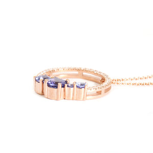 Stunning Tanzanite Cluster Diamond Halo Rose Gold Pendant