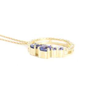 Stunning Tanzanite Cluster Diamond Halo Yellow Gold Pendant