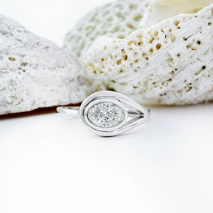 Sublimely Looped Oval White Diamond White Gold Ring