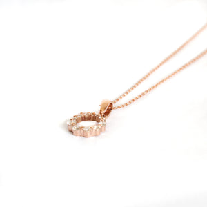 Subtle Crescendo Looped White Diamond Circular Rose Gold Pendant