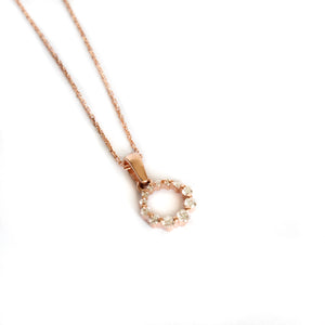 Subtle Crescendo Looped White Diamond Circular Rose Gold Pendant