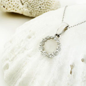 Subtle Crescendo Looped White Diamond Circular White Gold Pendant