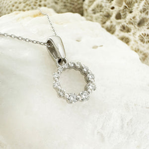 Subtle Crescendo Looped White Diamond Circular White Gold Pendant