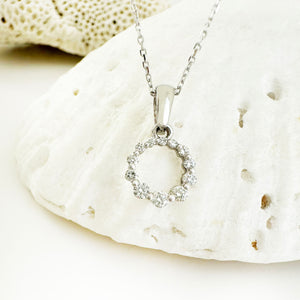 Subtle Crescendo Looped White Diamond Circular White Gold Pendant