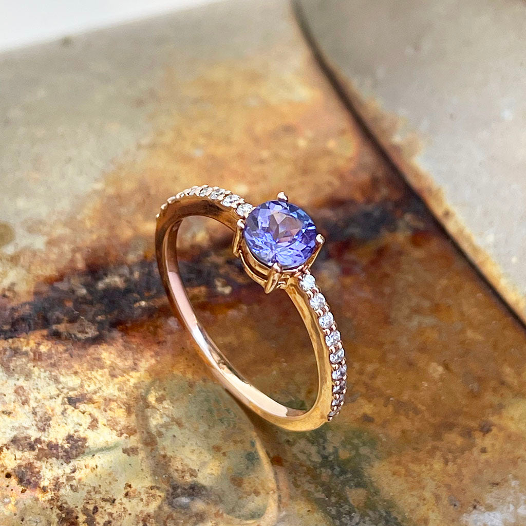 Rose Gold Tanzanite and Diamond ring