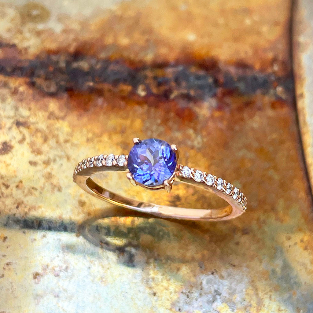 Rose Gold Tanzanite and Diamond ring