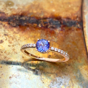 Rose Gold Tanzanite and Diamond ring