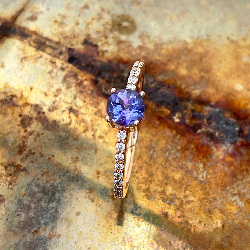 Rose Gold Tanzanite and Diamond ring