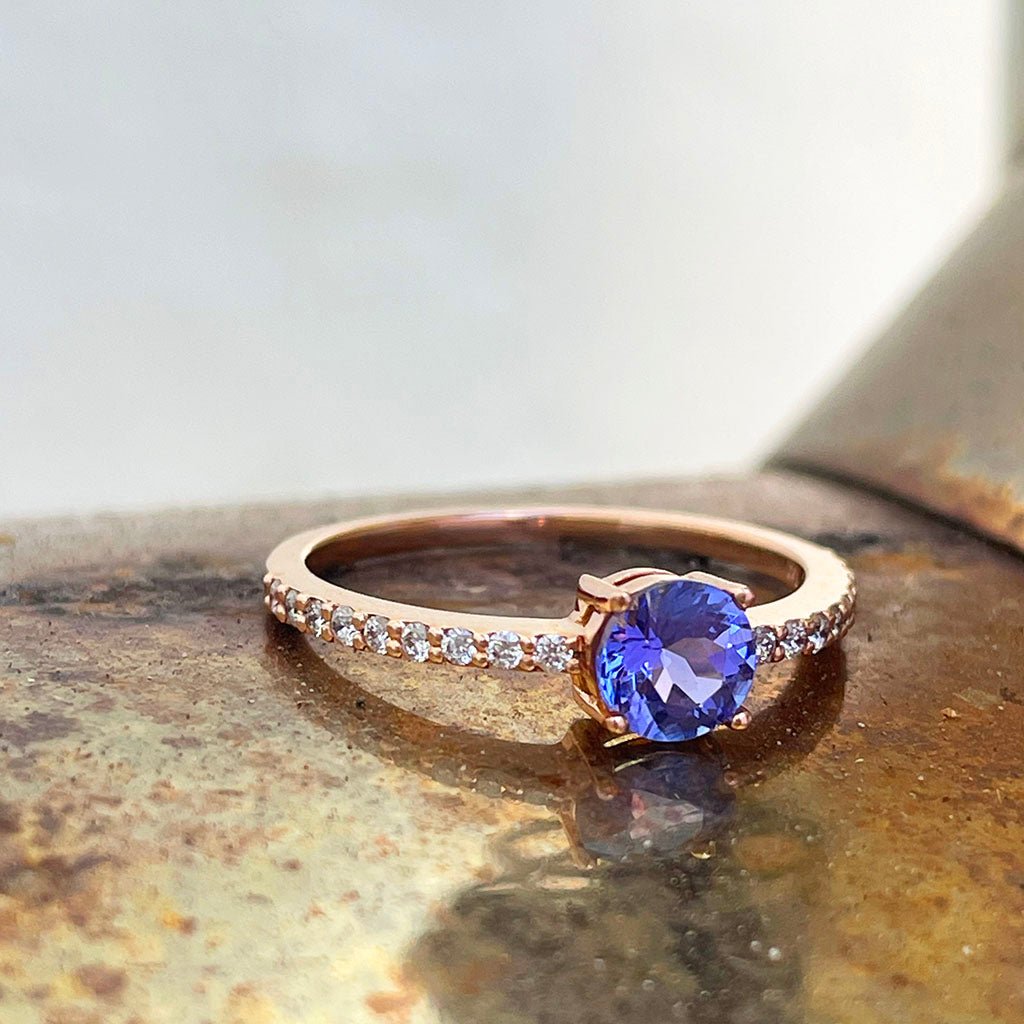 Rose Gold Tanzanite and Diamond ring