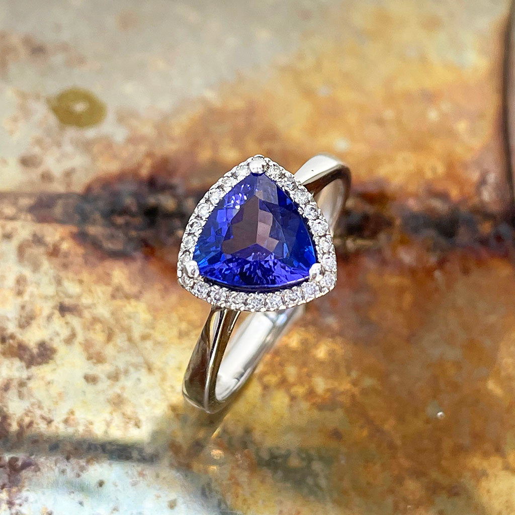 Tanzanite and Diamond Halo Ring