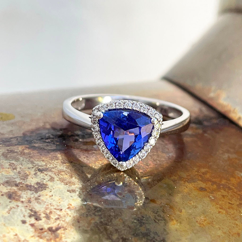 Tanzanite and Diamond Halo Ring