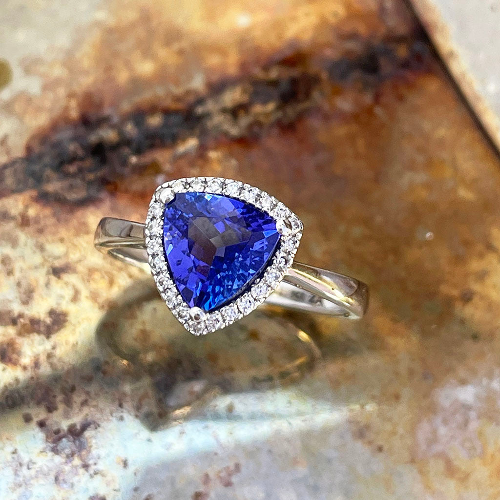 Tanzanite and Diamond Halo Ring