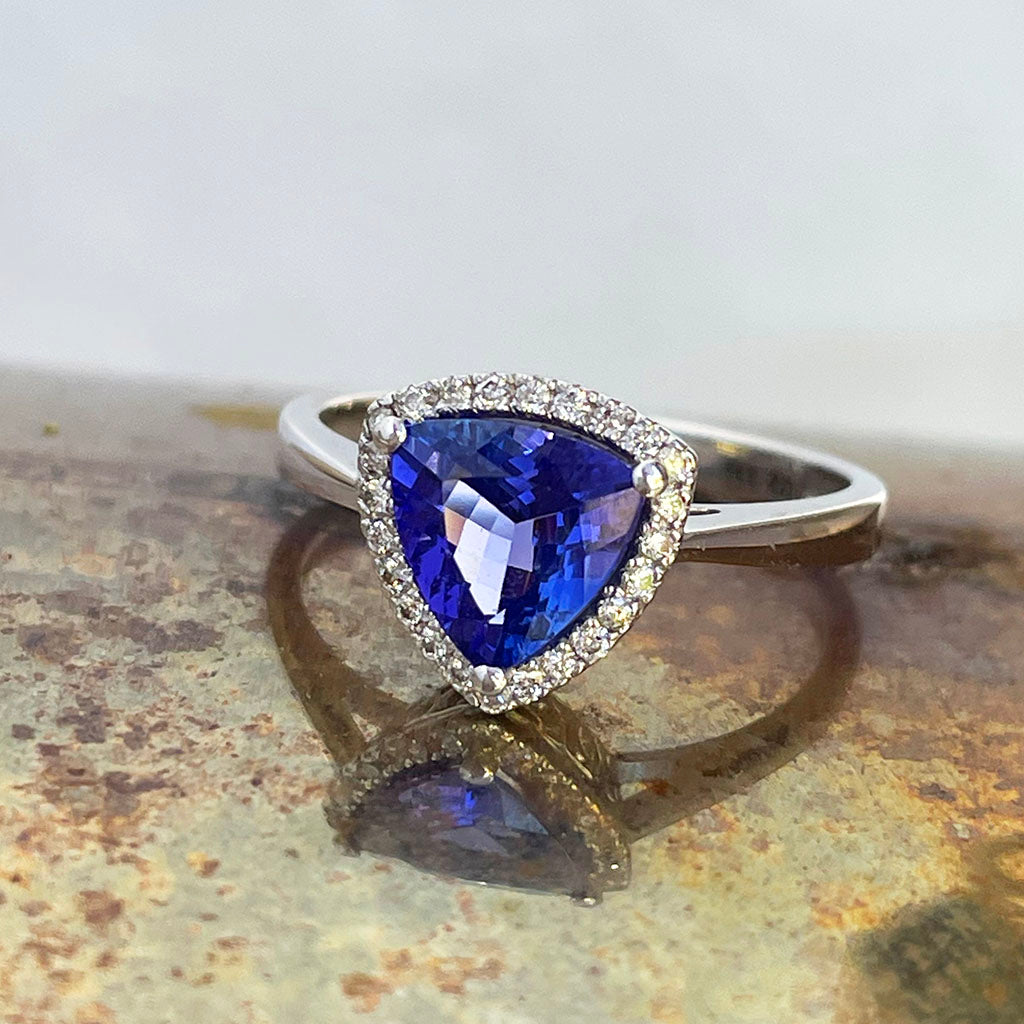 Tanzanite and Diamond Halo Ring