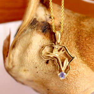 Tanzanite Africa Map Bird of Paradise Yellow Gold Pendant