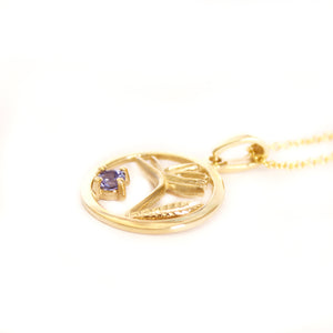 Tanzanite Circular Bird of Paradise Yellow Gold Pendant