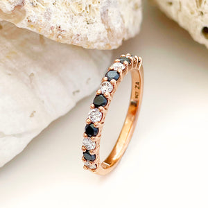 Black and white diamond rose gold eternity ring