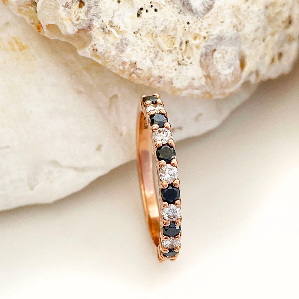 Black and white diamond rose gold eternity ring