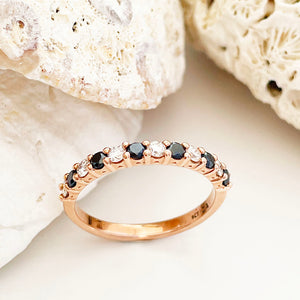 Black and white diamond rose gold eternity ring