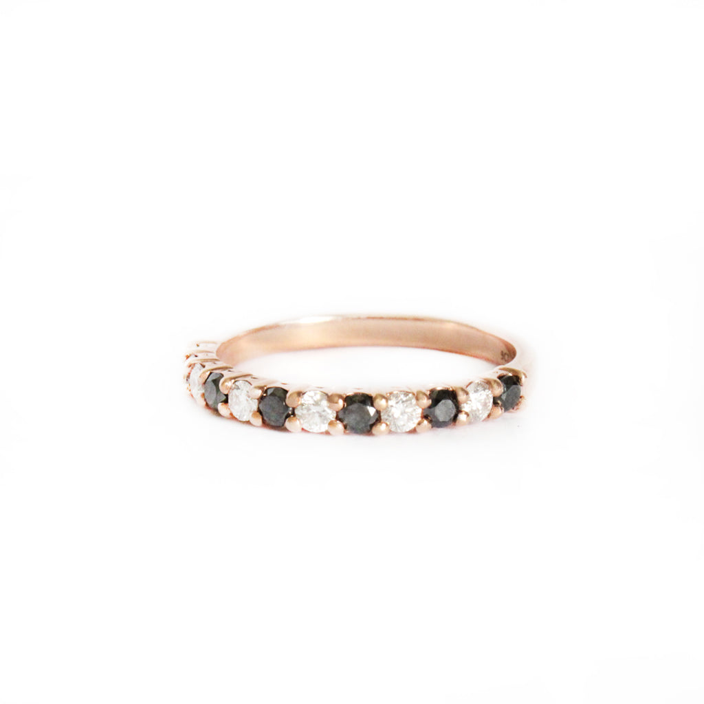 Timeless Black and White Diamond Half Eternity Rose Gold Band