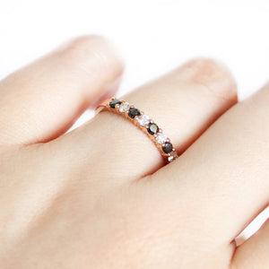 Timeless Black and White Diamond Half Eternity Rose Gold Band