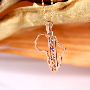 Tribal Pattern Africa Map Rose Gold Tanzanite Pendant