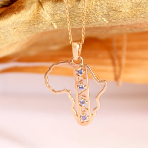 Tribal Pattern Africa Map Rose Gold Tanzanite Pendant