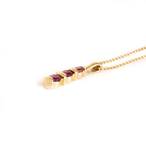 Trilogy Round Cut Rhodalite Bar Set Drop Pendant