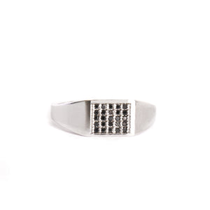 Twenty Five Black Diamond White Gold Signet Ring