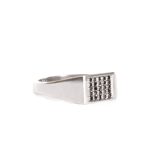 Twenty Five Black Diamond White Gold Signet Ring