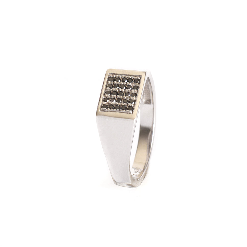 Twenty Five Black Diamond White Gold Signet Ring