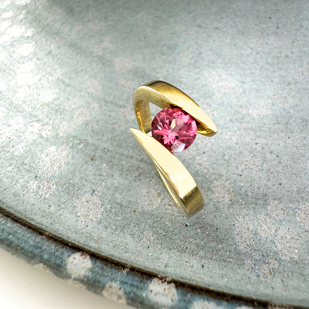 Yellow Gold Pink Tourmaline Ring