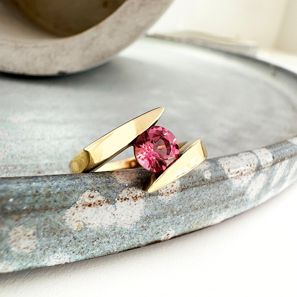 Yellow Gold Pink Tourmaline Ring