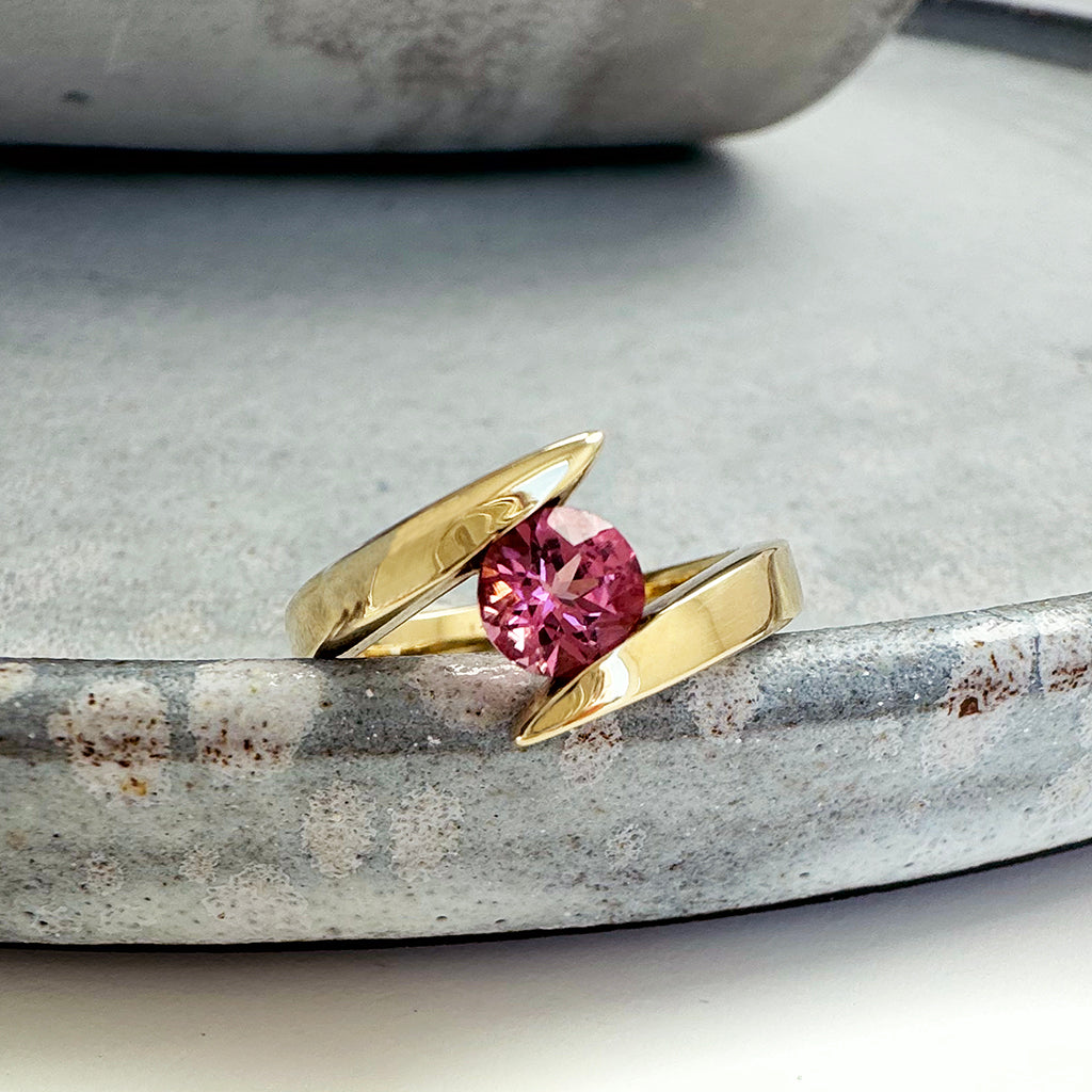 Yellow Gold Pink Tourmaline Ring