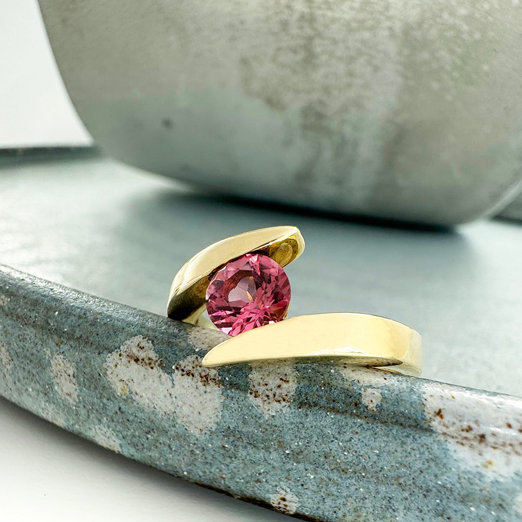 Yellow Gold Pink Tourmaline Ring