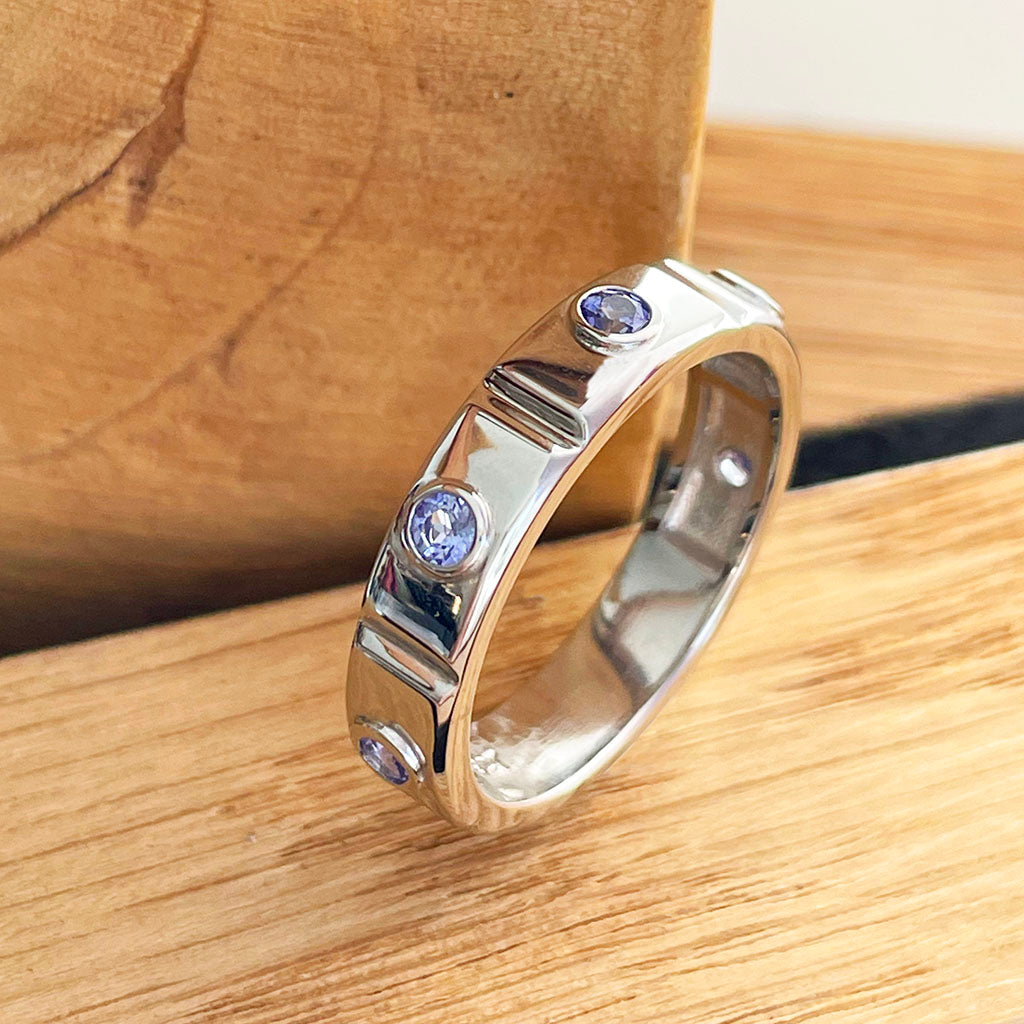 Unisex Bezel Set Tanzanite White Gold Sectioned Ring