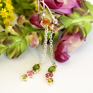 Vibrant Multi-Stone Mixed Cut Tourmaline Silver Drop Earrings