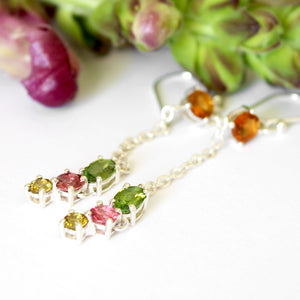 Vibrant Multi-Stone Mixed Cut Tourmaline Silver Drop Earrings