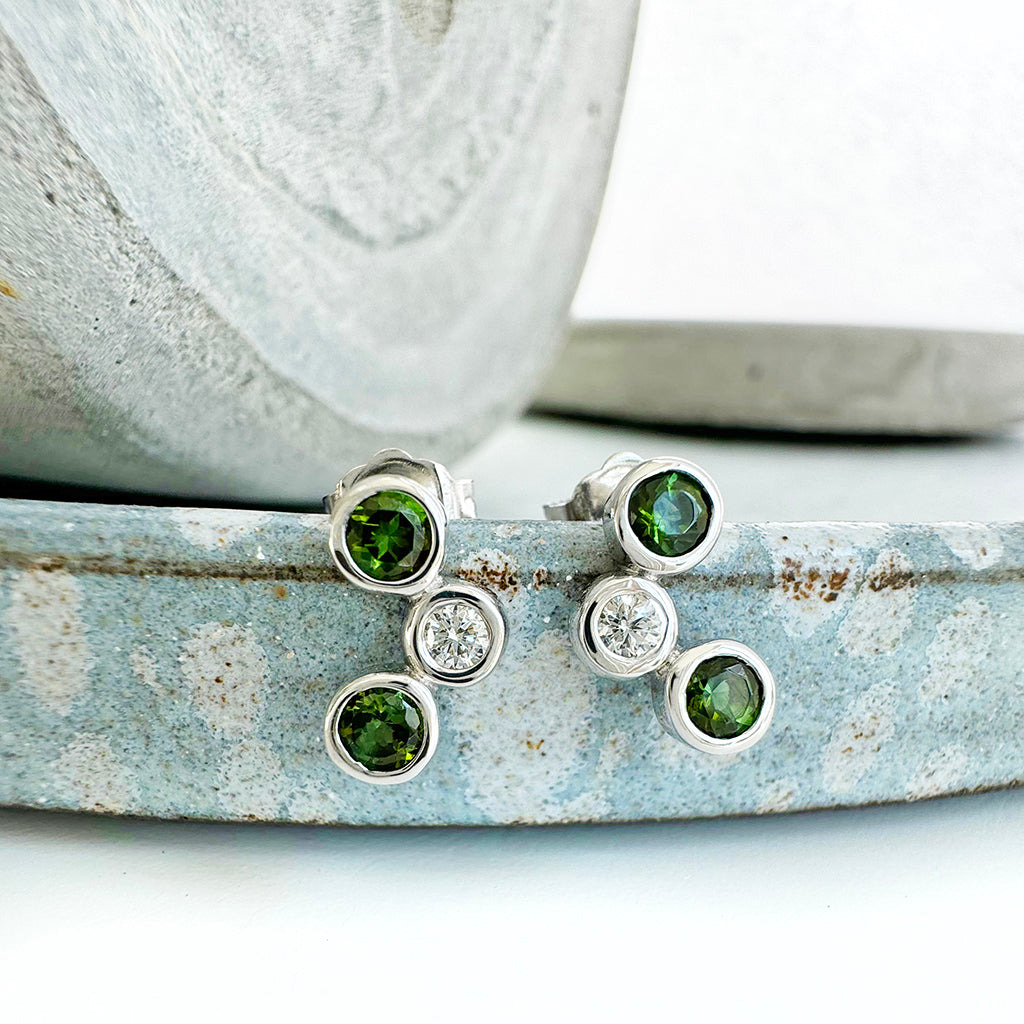 Green Tourmaline and Diamond stud earrings