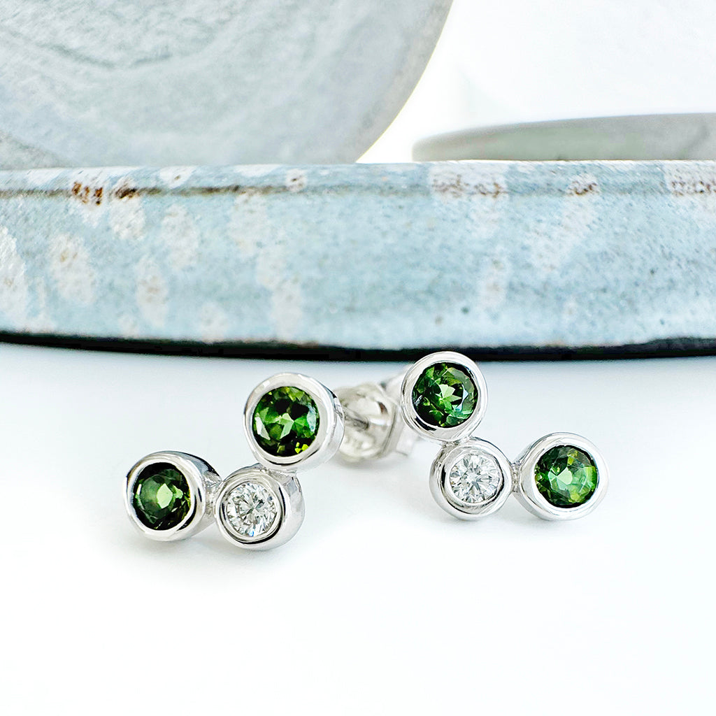 Green Tourmaline and Diamond stud earrings
