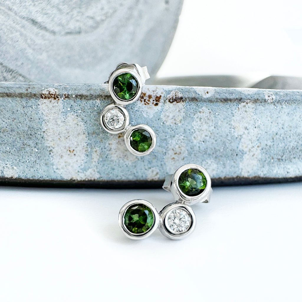 Green Tourmaline and Diamond stud earrings