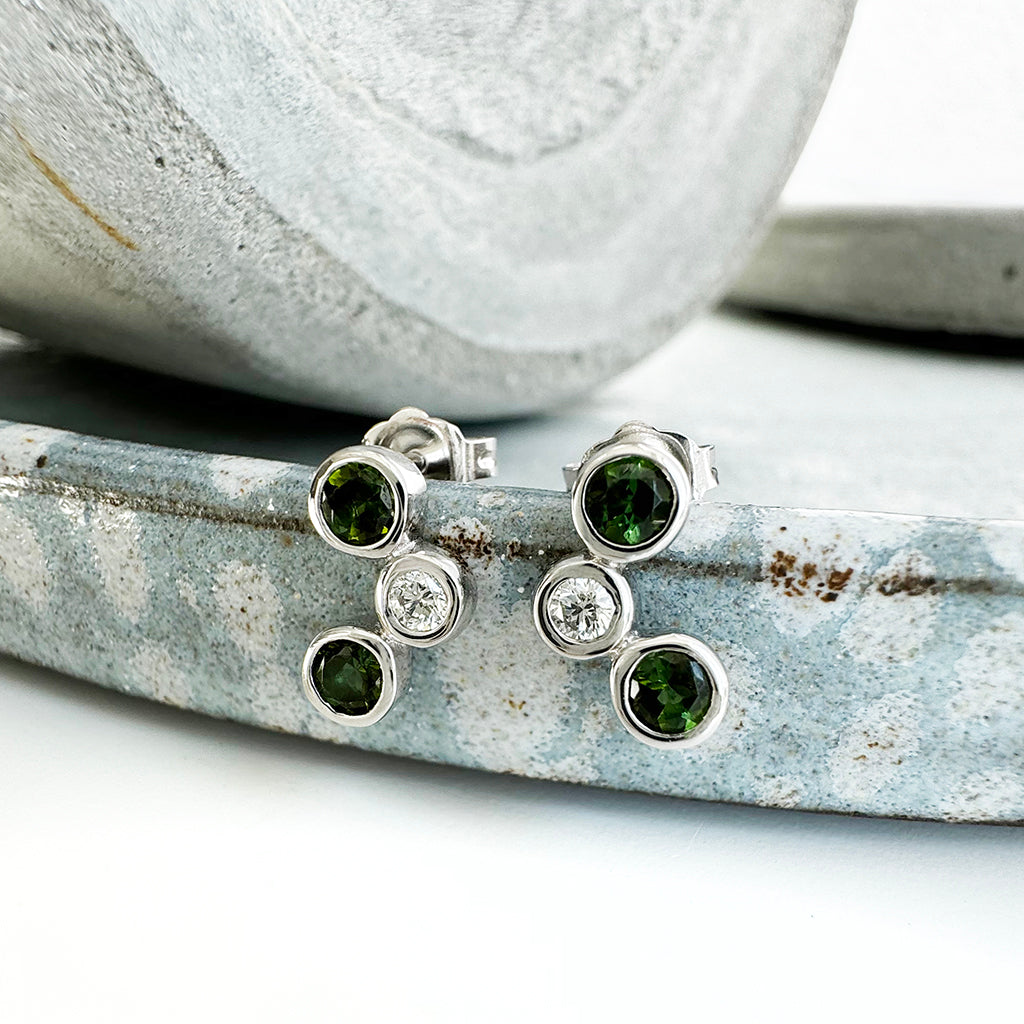 Green Tourmaline and Diamond stud earrings
