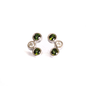 White Gold Round Drop Green Tourmaline and Diamond Earrings