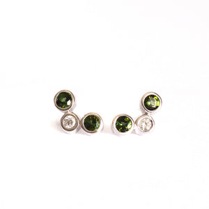 White Gold Round Drop Green Tourmaline and Diamond Earrings