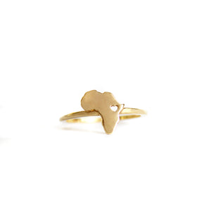 Yellow Gold Africa Heart Map Ring